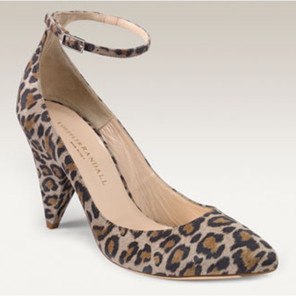 Loeffler Randall Leopard Print Heels Ankle Strap Size 7 MSRP $425